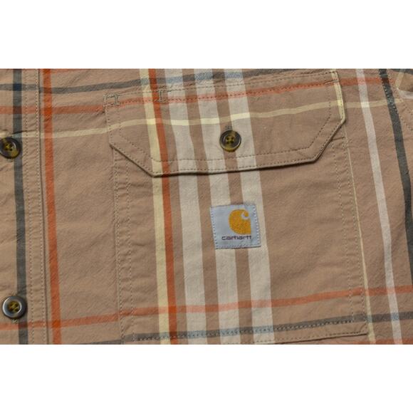 Carhartt Loose Fit Plaid Short Sleeve Button Down Shirt Size L Cotton Brown - Picture 5 of 8